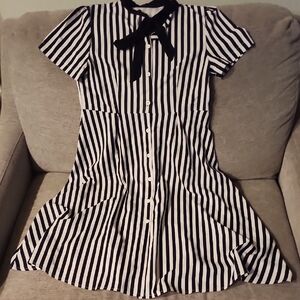 Black and White Striped Dress with Bow
